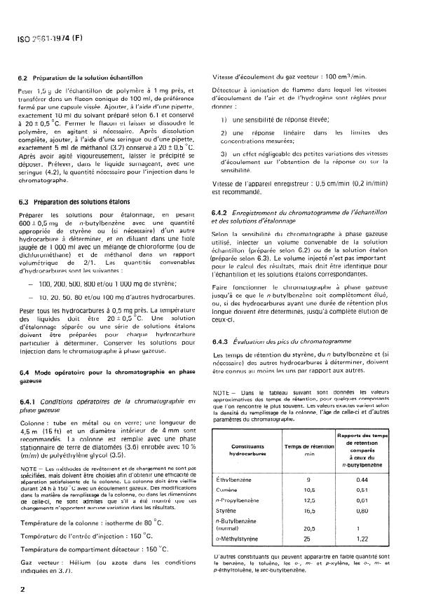 ISO 2561:1974 ISO 2561:1974 - Matieres plastiques -- Détermination du styrene monomere résiduel dans le polystyrene par chromatographie en phase gazeuse - Page 4 preview