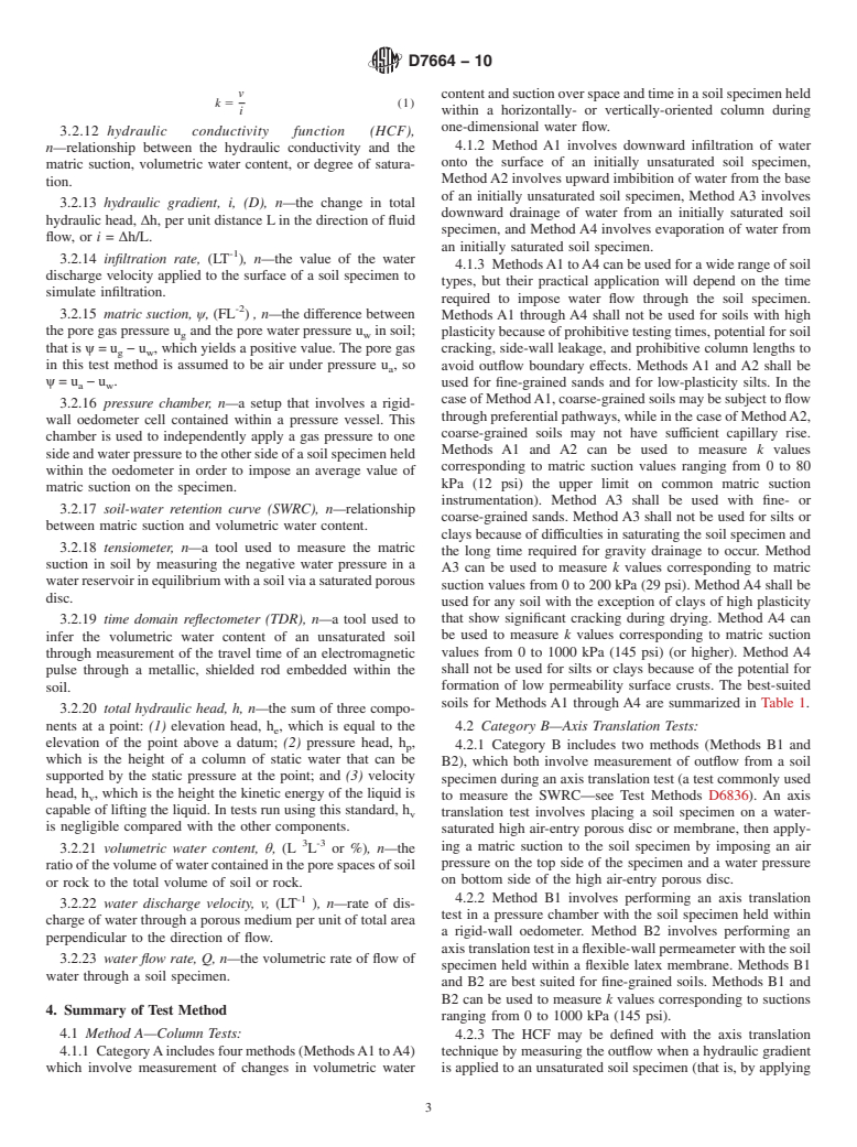 ASTM D7664-10 - Standard Test Methods for Measurement of Hydraulic Conductivity of Unsaturated Soils