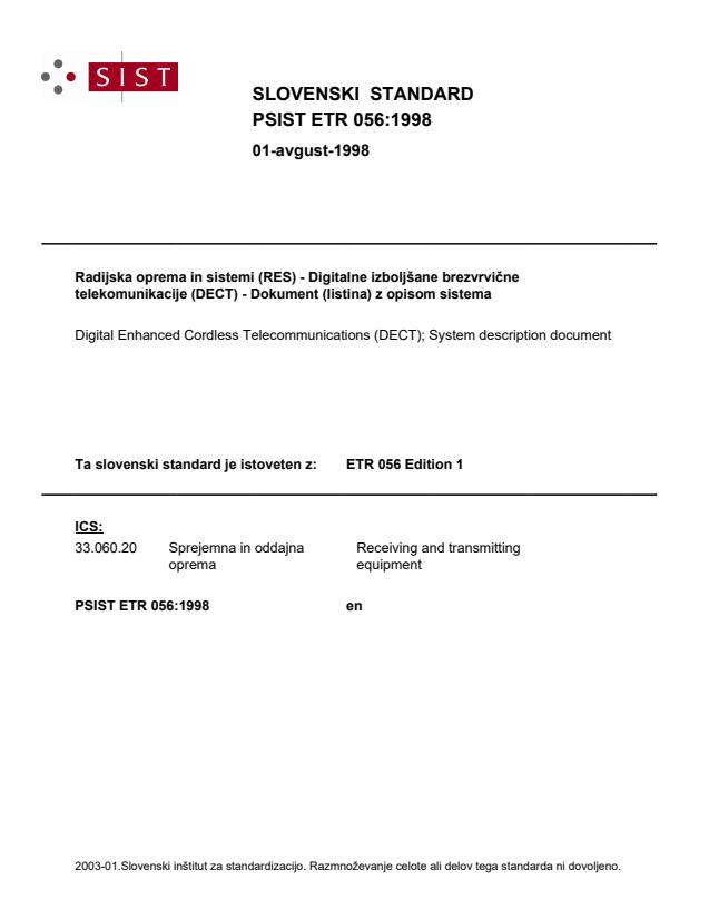 ETSI ETR 056 ed.1 (1993-07) P ETR 056:1998