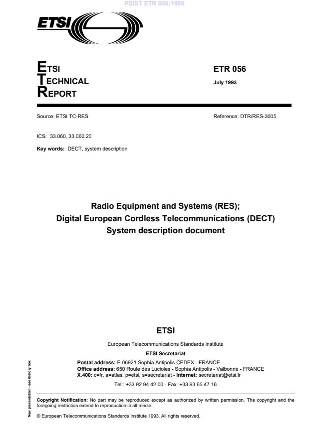 ETSI ETR 056 ed.1 (1993-07) P ETR 056:1998