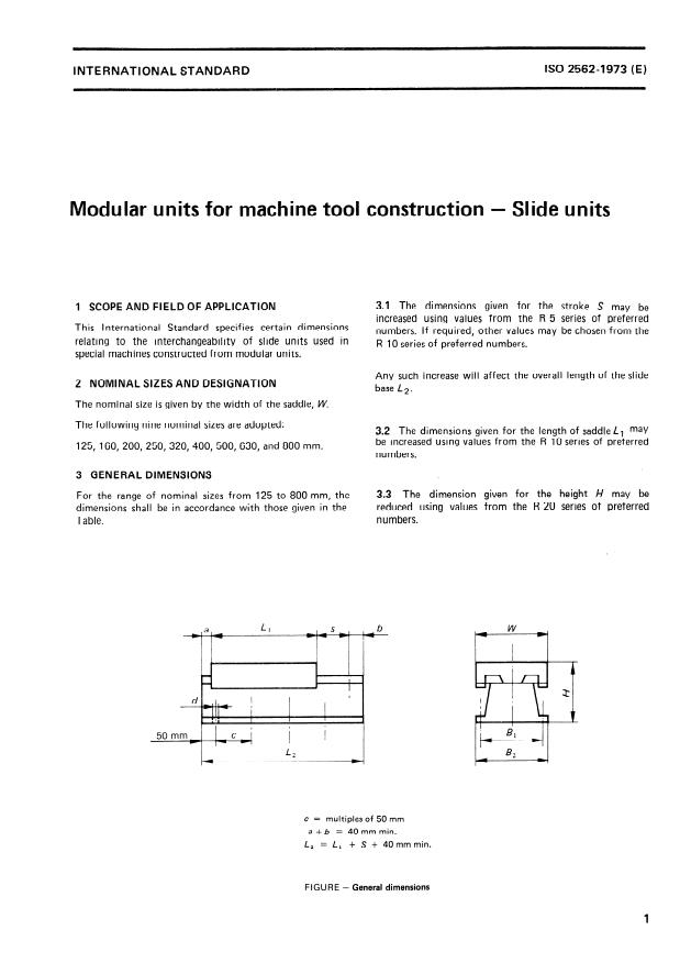 ISO 2562:1973 - Modular units for machine tool construction -- Slide units