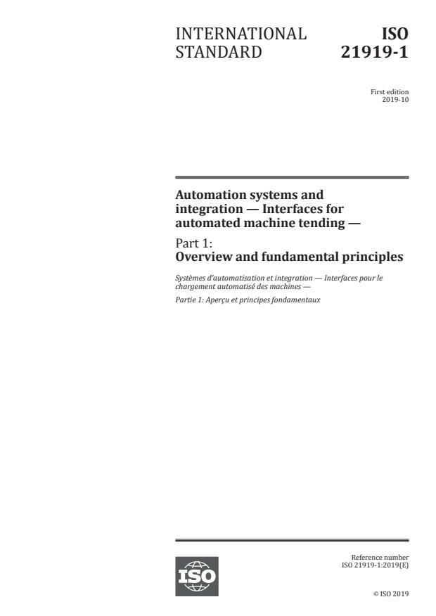 ISO 21919-1:2019 - Automation systems and integration -- Interfaces for automated machine tending