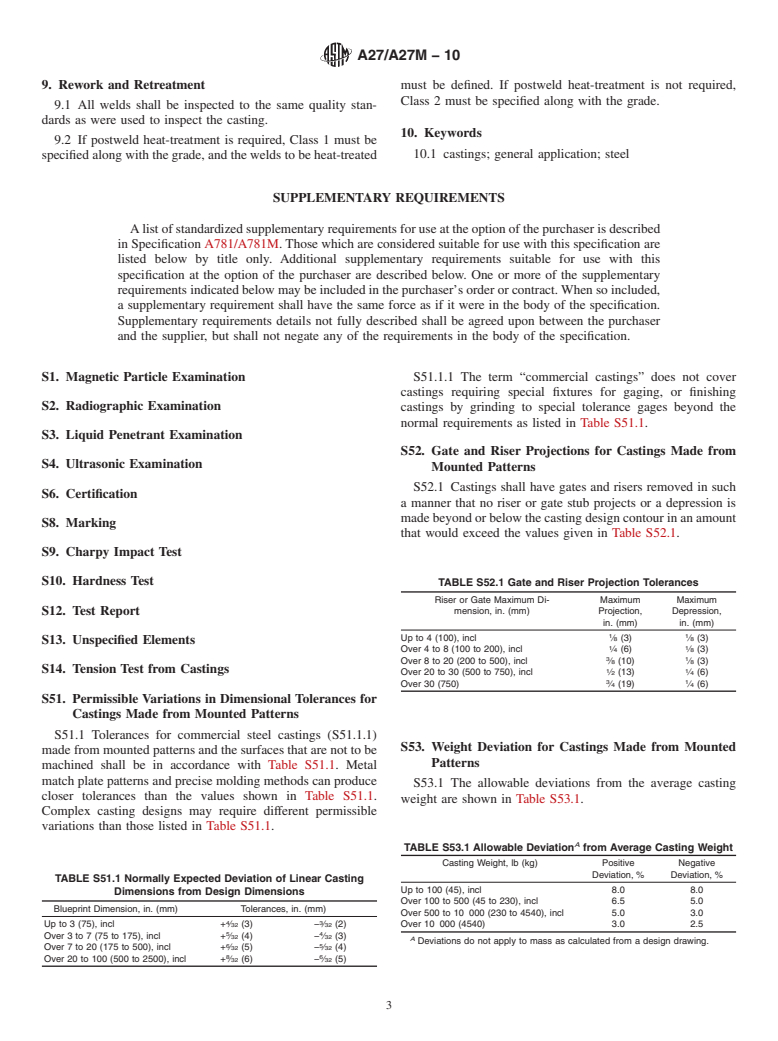 ASTM A27/A27M-10 - Standard Specification for Steel Castings, Carbon, for General Application