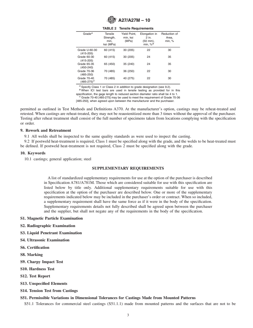 REDLINE ASTM A27/A27M-10 - Standard Specification for Steel Castings, Carbon, for General Application