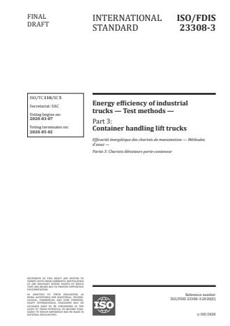 ISO 23308-3:2020 - Energy efficiency of industrial trucks -- Test methods