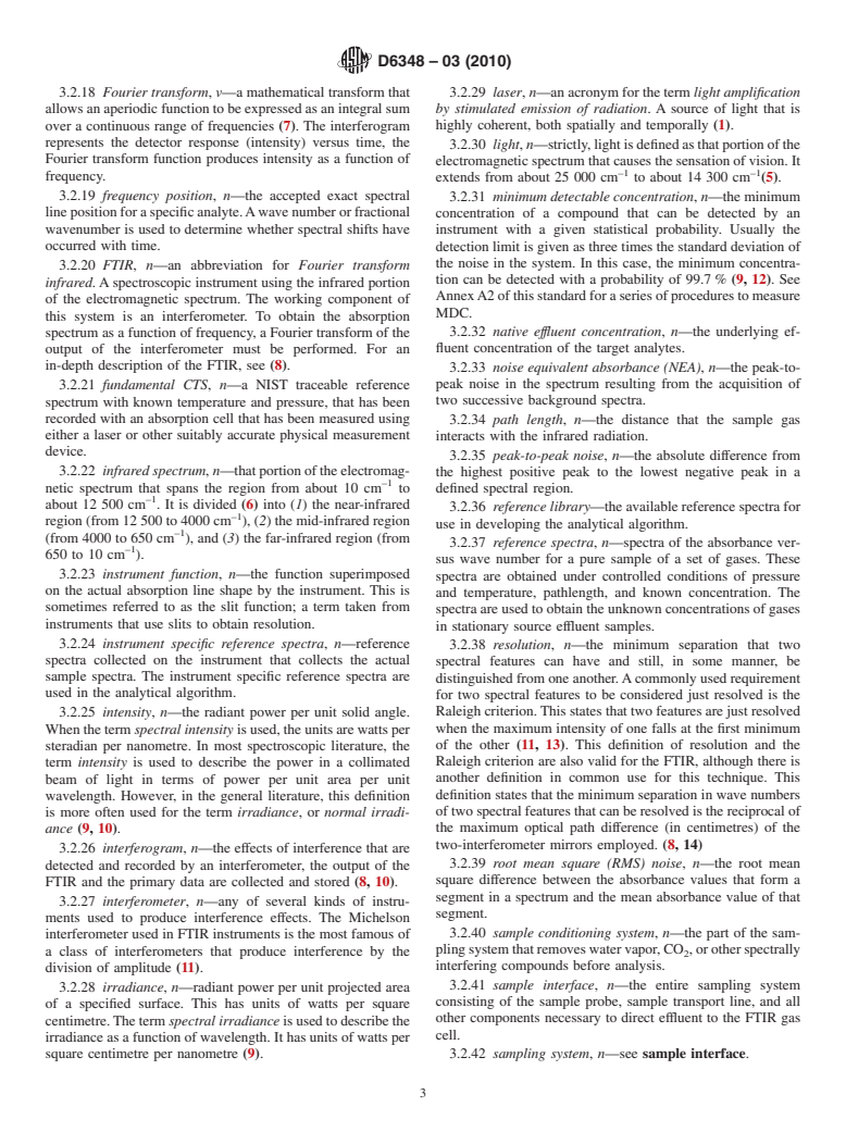 ASTM D6348-03(2010) - Standard Test Method for Determination of Gaseous Compounds by Extractive Direct Interface Fourier Transform Infrared (FTIR) Spectroscopy