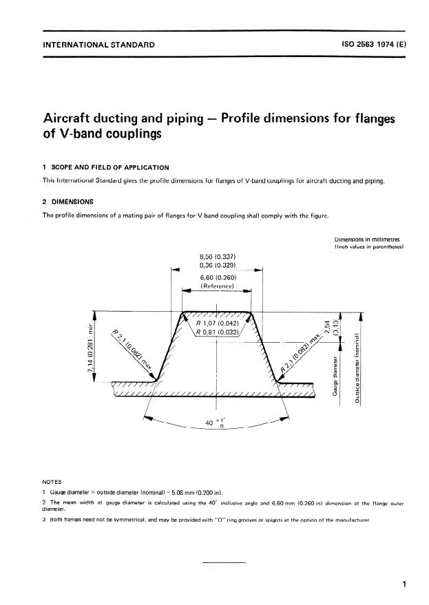 ISO 2563:1974 - Aircraft ducting and piping -- Profile dimensions for flanges of V-band couplings