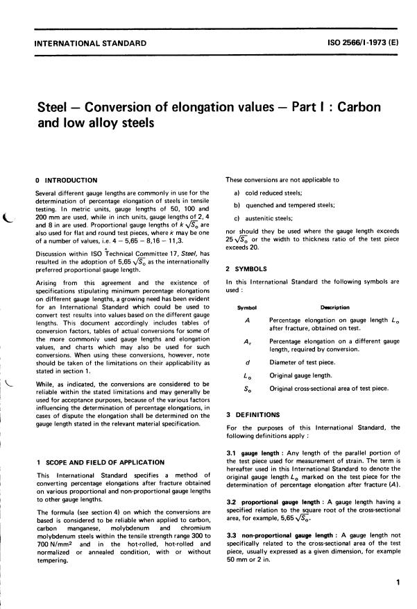 ISO 2566-1:1973 - Steel -- Conversion of elongation values