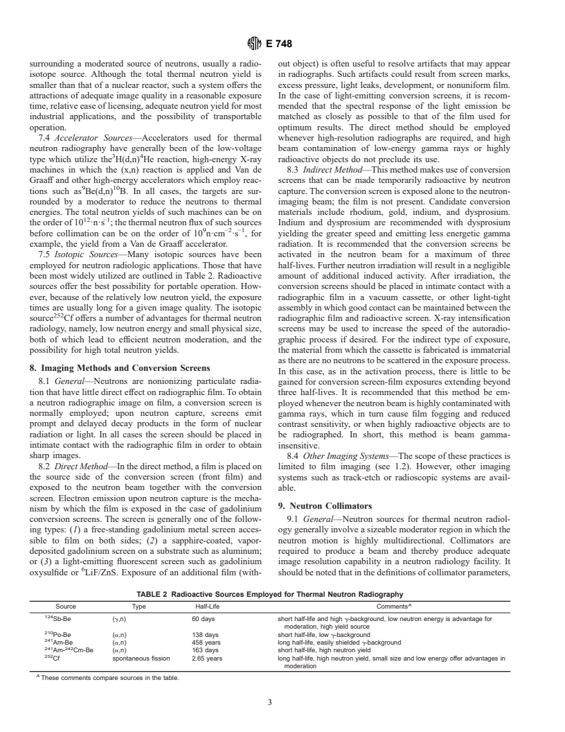 ASTM E748-95 - Standard Practices for Thermal Neutron Radiography of Materials