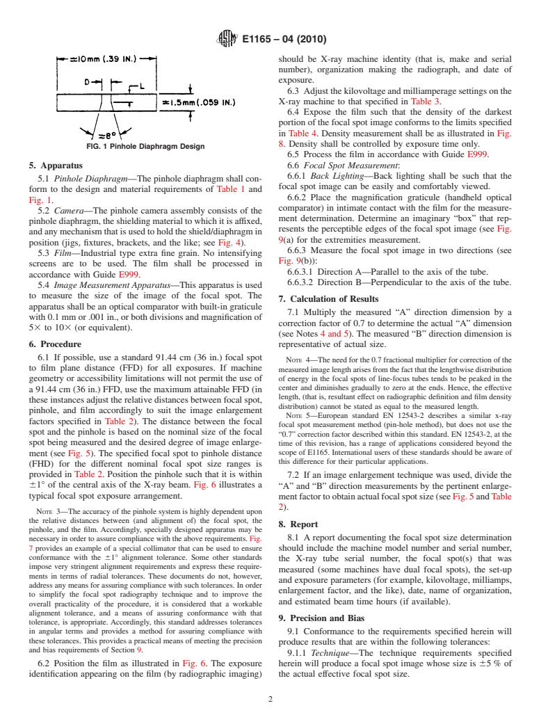 ASTM E1165-04(2010) - Standard Test Method for Measurement of Focal Spots of Industrial X-Ray Tubes by Pinhole Imaging