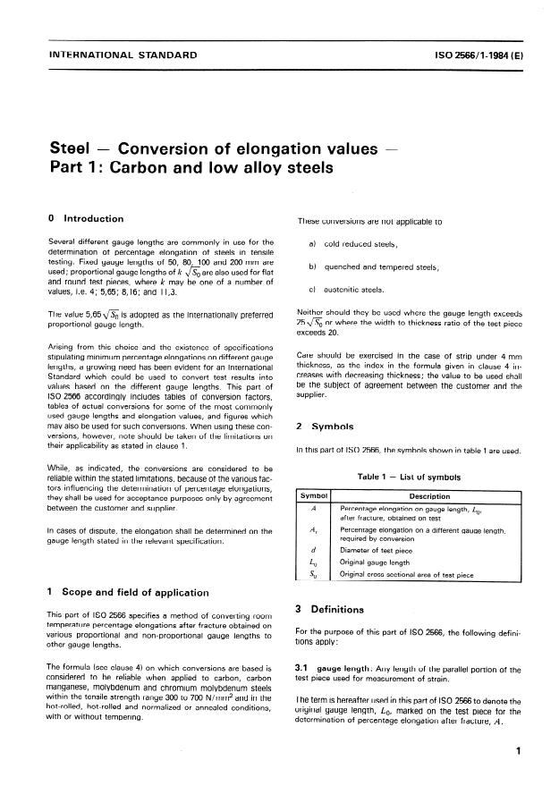 ISO 2566-1:1984 - Steel -- Conversion of elongation values