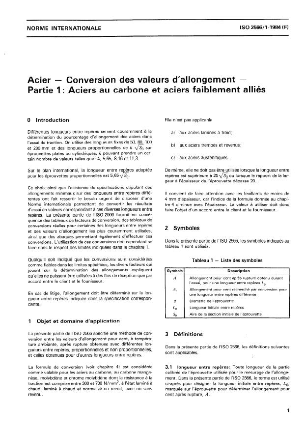 ISO 2566-1:1984 - Acier -- Conversion des valeurs d'allongement