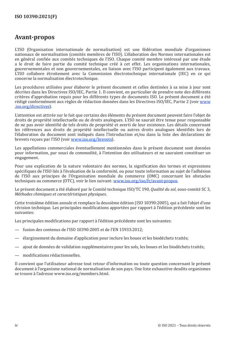 ISO 10390:2021 ISO 10390:2021 - Sols, biodéchets traités et boues — Détermination du pH
Released:4/6/2021 - Page 4 preview