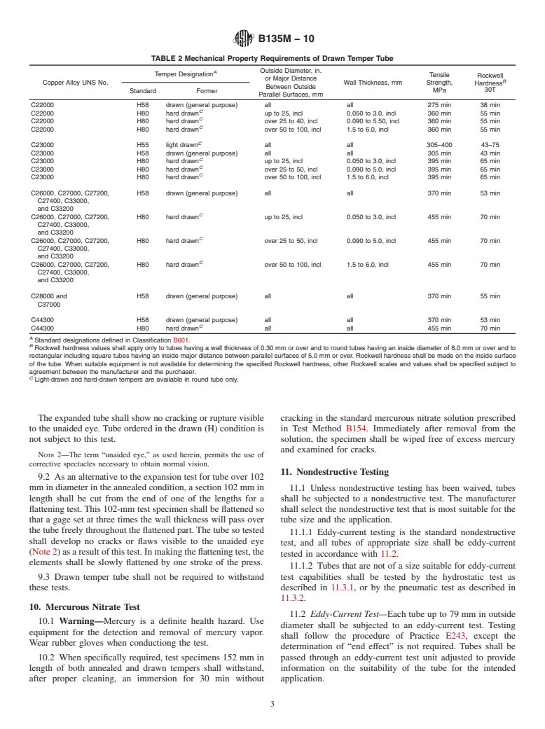 ASTM B135M-10 - Standard Specification for  Seamless Brass Tube [Metric] (Withdrawn 2017)