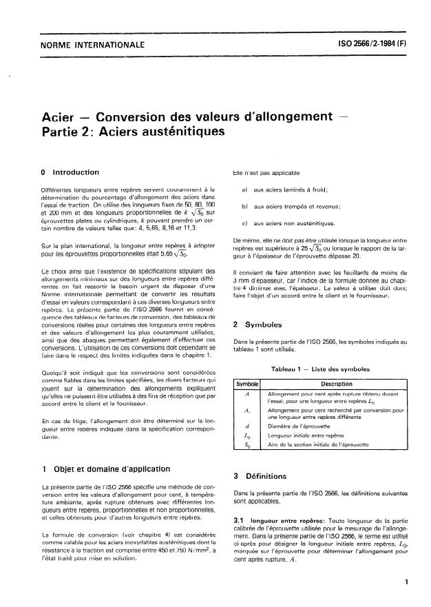 ISO 2566-2:1984 - Acier -- Conversion des valeurs d'allongement