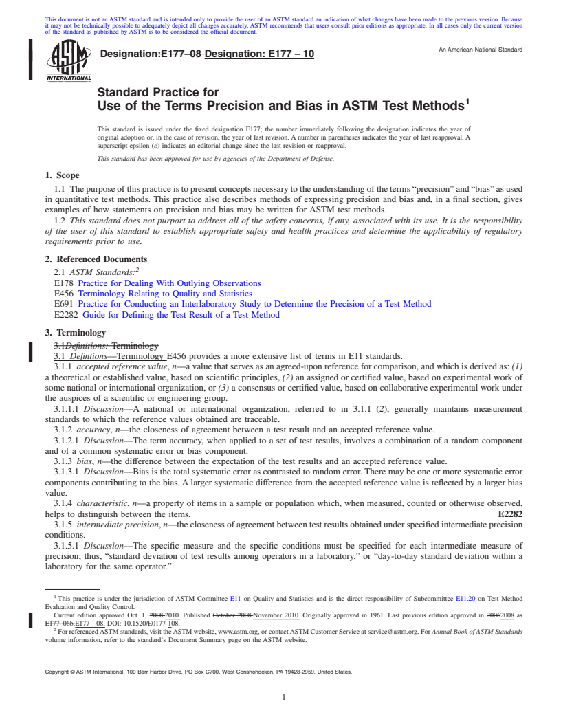 REDLINE ASTM E177-10 - Standard Practice for  Use of the Terms Precision and Bias in ASTM Test Methods