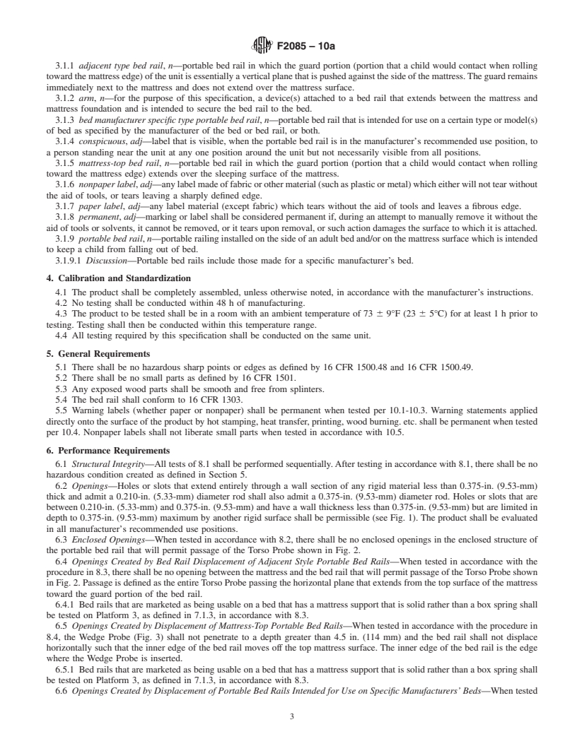REDLINE ASTM F2085-10a - Standard Consumer Safety Specification for Portable Bed Rails