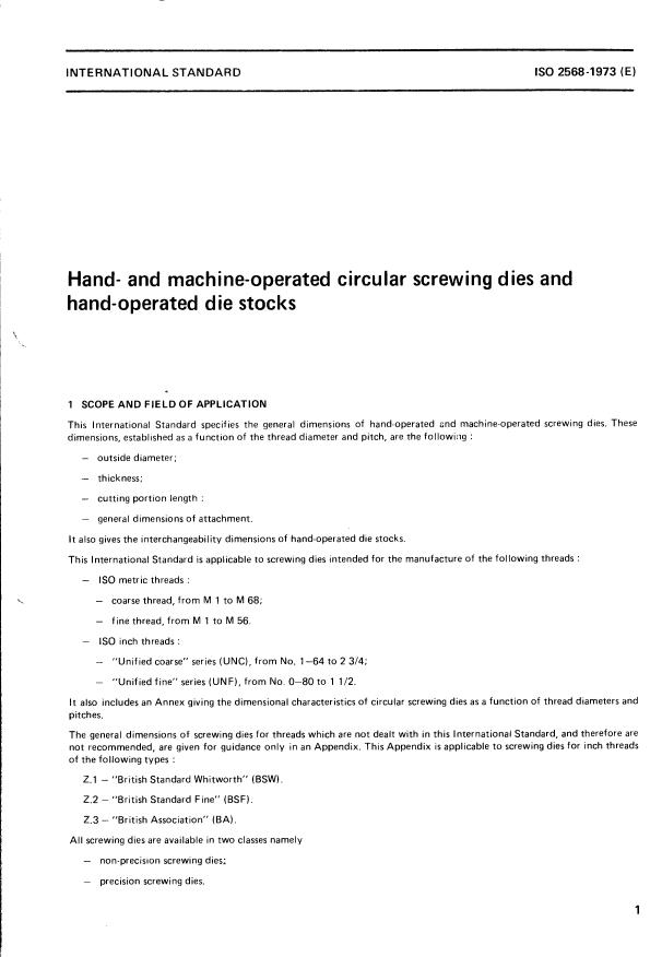 ISO 2568:1973 - Hand- and machine-operated circular screwing dies and hand-operated die stocks