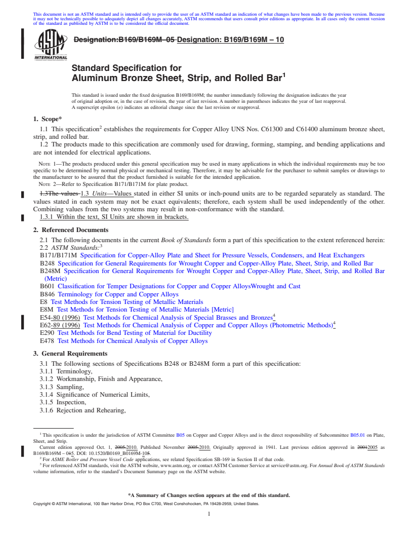 REDLINE ASTM B169/B169M-10 - Standard Specification for Aluminum Bronze Sheet, Strip, and Rolled Bar