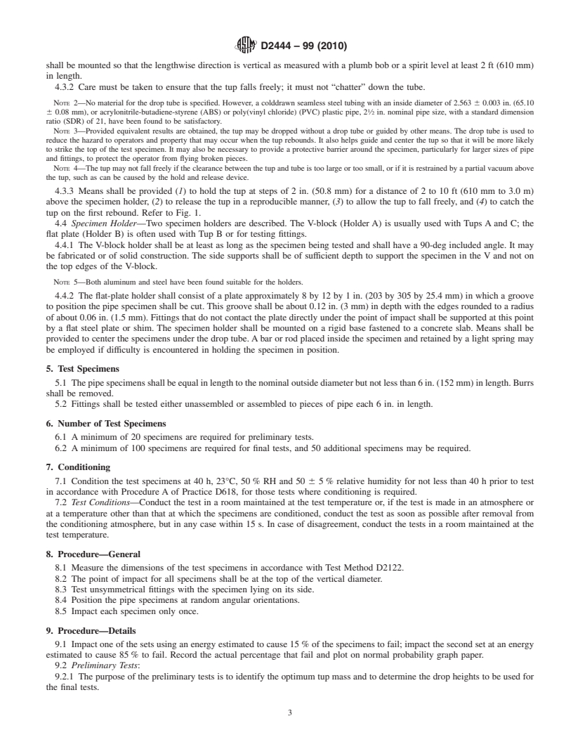 REDLINE ASTM D2444-99(2010) - Standard Test Method for Determination of the Impact Resistance of Thermoplastic Pipe and Fittings by Means of a Tup (Falling Weight)