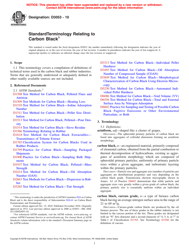 ASTM D3053-10 - Standard Terminology Relating to Carbon Black