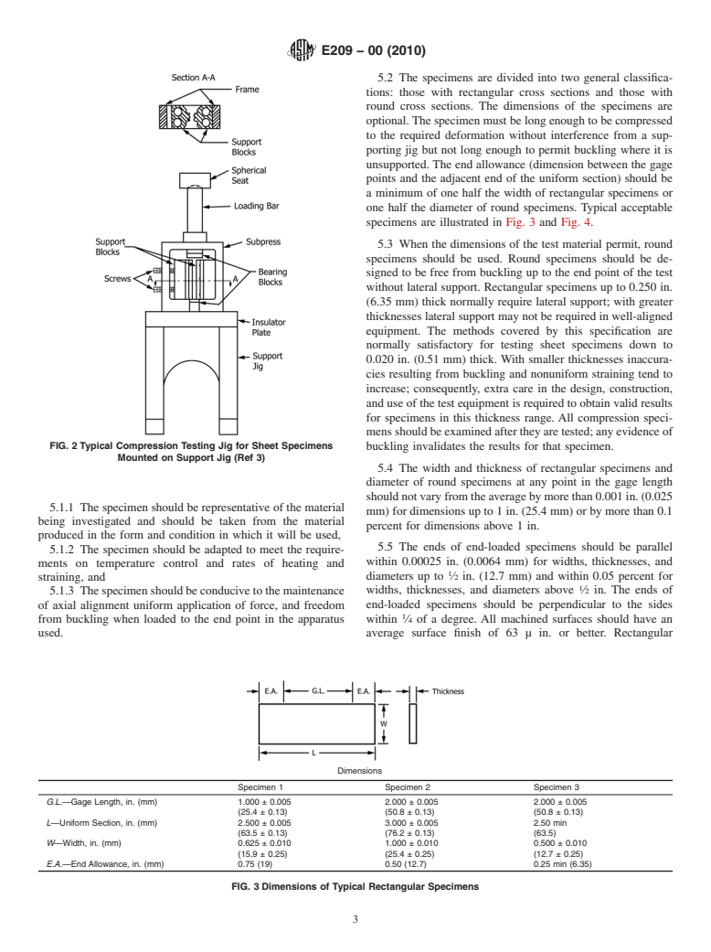 ASTM E209-00(2010) - Standard Practice for Compression Tests of Metallic Materials at Elevated Temperatures with Conventional or Rapid Heating Rates and Strain Rates