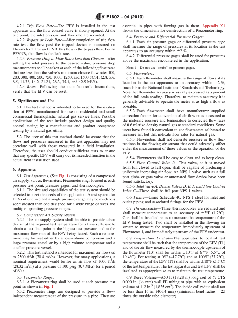 ASTM F1802-04(2010) - Standard Test Method for Performance Testing of Excess Flow Valves