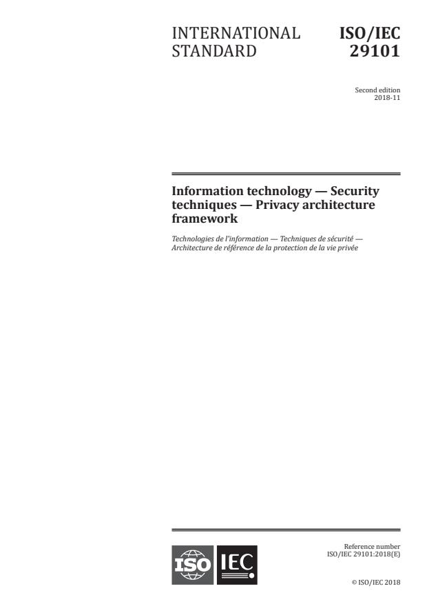ISO/IEC 29101:2018 - Information technology -- Security techniques -- Privacy architecture framework