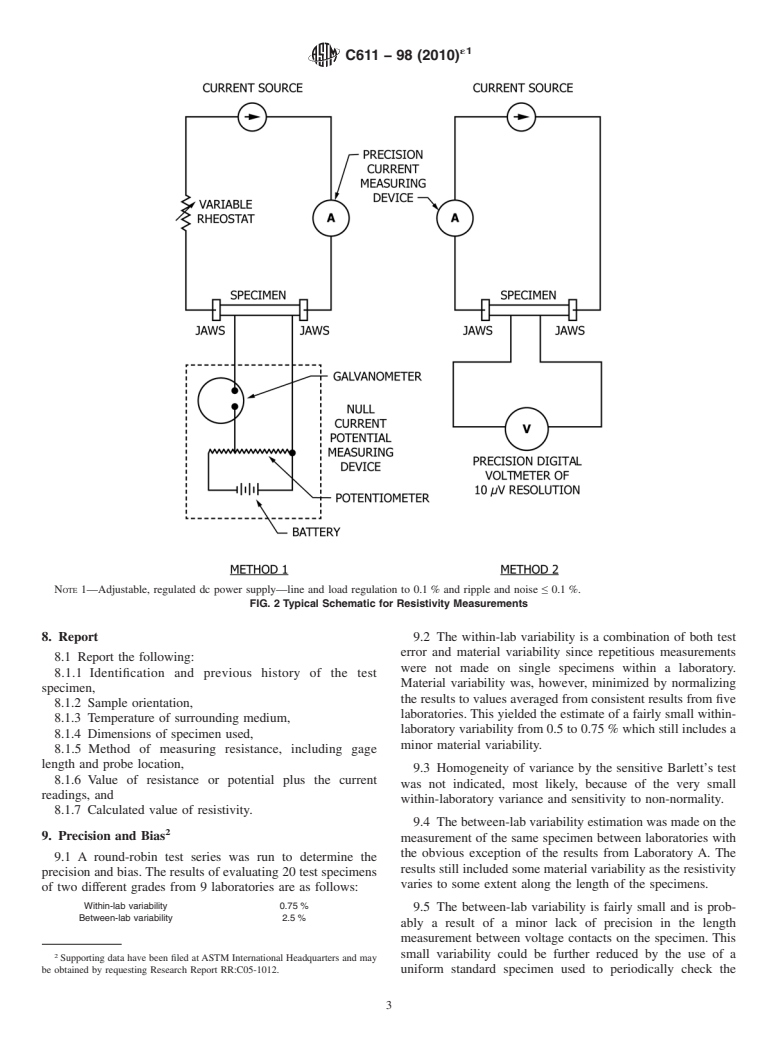 ASTM C611-98(2010)e1 - Standard Test Method for Electrical Resistivity of Manufactured Carbon and Graphite Articles at Room Temperature