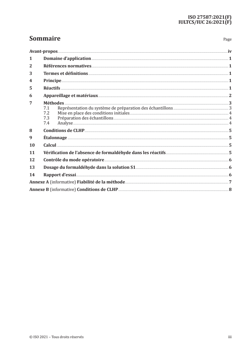 ISO 27587:2021 - Cuir — Essais chimiques — Dosage du formaldéhyde libre dans les auxiliaires de traitement
Released:2/19/2021