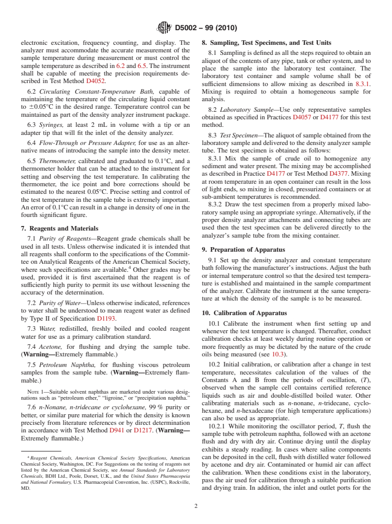 ASTM D5002-99(2010) - Standard Test Method for Density and Relative Density of Crude Oils by Digital Density Analyzer