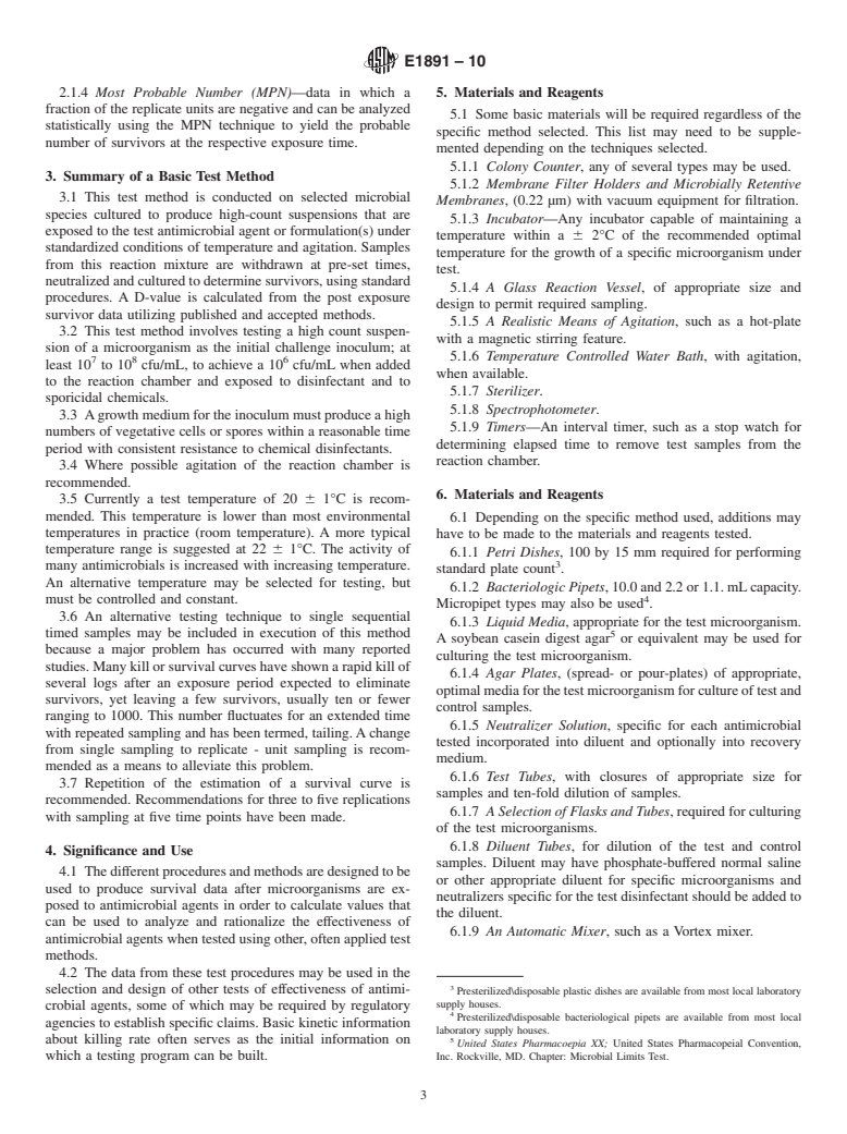 ASTM E1891-10 - Standard Guide for Determination of a Survival Curve for Antimicrobial Agents Against Selected Microorganisms and Calculation of a D-Value and Concentration Coefficient