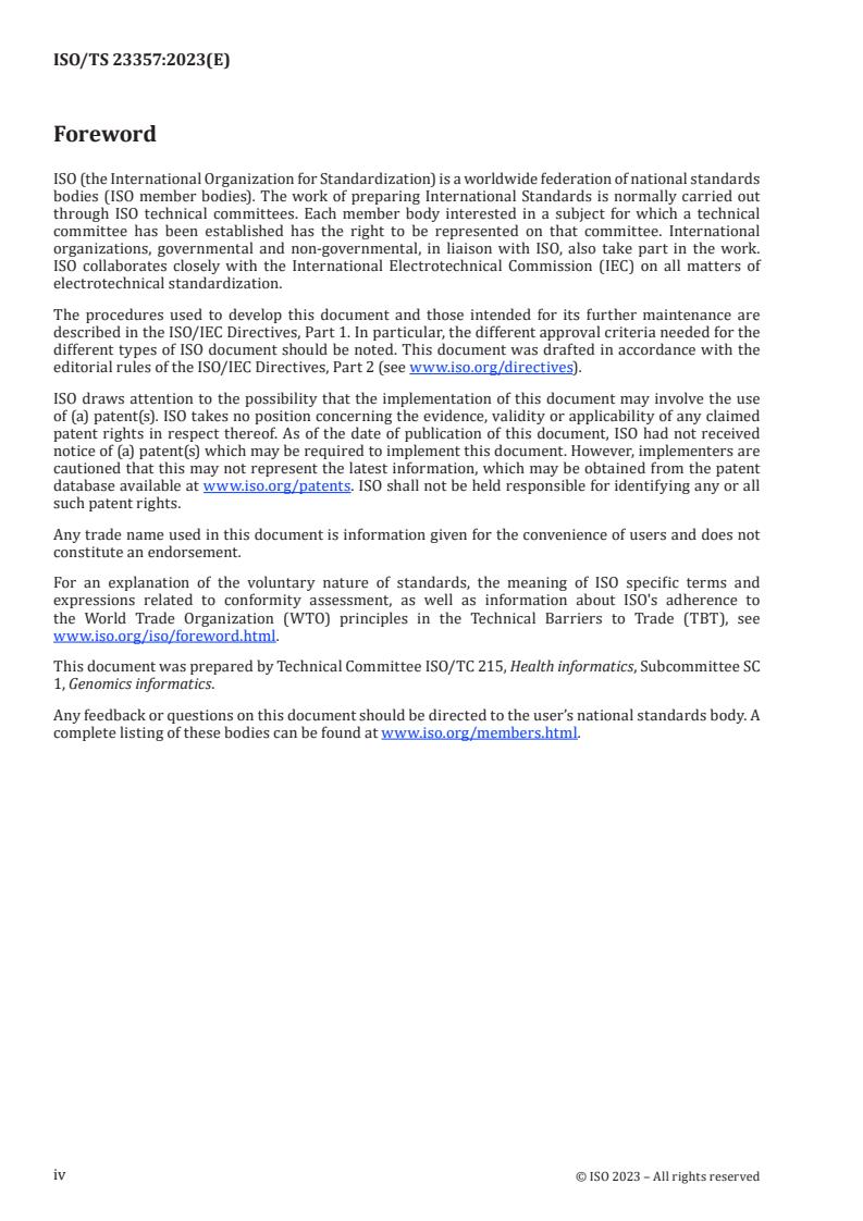 ISO/TS 23357:2023 ISO/TS 23357:2023 - Genomics informatics — Clinical genomics data sharing specification for next-generation sequencing
Released:3. 07. 2023 - Page 4 preview