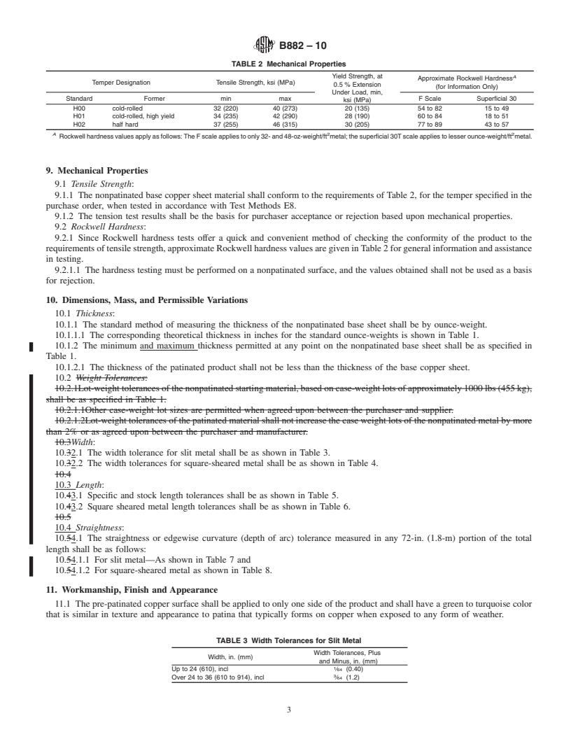 REDLINE ASTM B882-10 - Specification for Pre-Patinated Copper for Architectural Applications