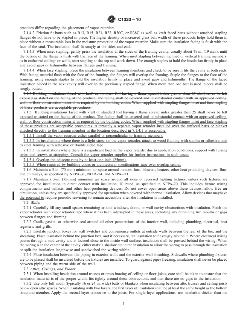 REDLINE ASTM C1320-10 - Standard Practice for Installation of Mineral Fiber Batt and Blanket Thermal Insulation for Light Frame Construction