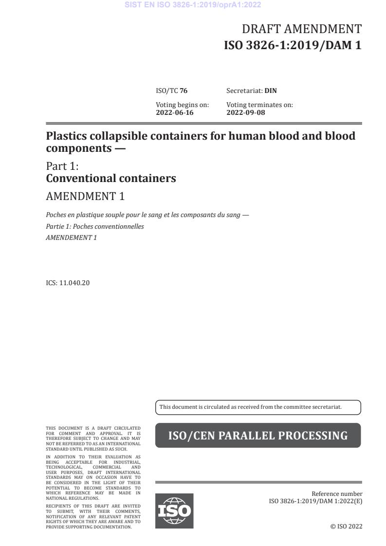 SIST EN ISO 3826-1:2019/oprA1:2022