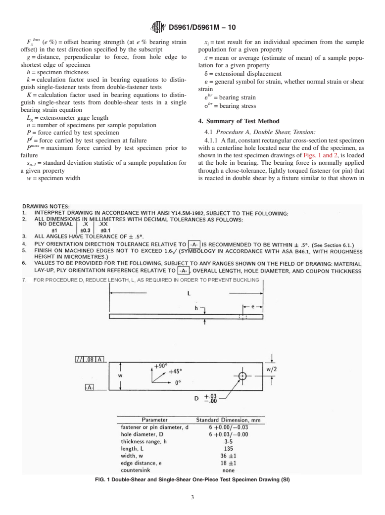 ASTM D5961/D5961M-10 - Standard Test Method for Bearing Response of Polymer Matrix Composite Laminates