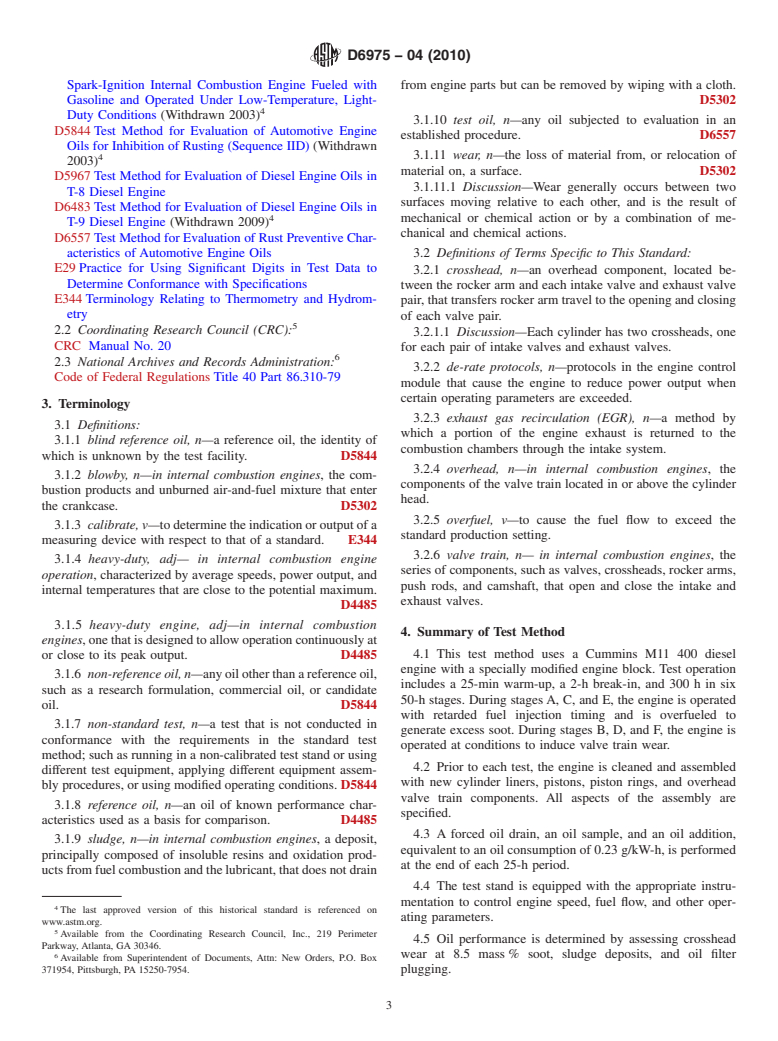 ASTM D6975-04(2010) - Standard Test Method for Cummins M11 EGR Test (Withdrawn 2019)