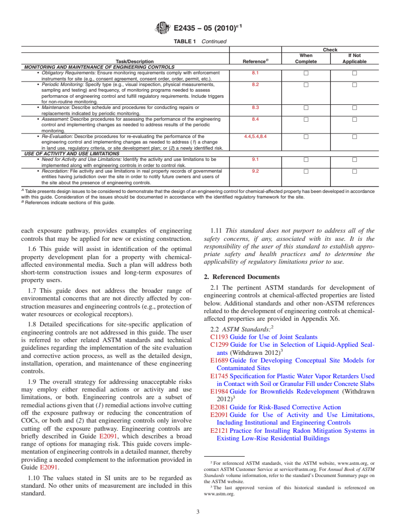 ASTM E2435-05(2010)e1 - Standard Guide for Application of Engineering Controls to Facilitate Use or Redevelopment of Chemical-Affected Properties