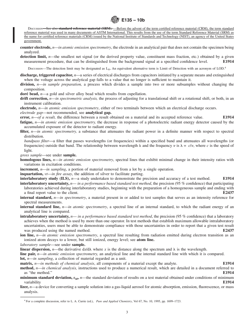 REDLINE ASTM E135-10b - Standard Terminology Relating to  Analytical Chemistry for Metals, Ores, and Related Materials