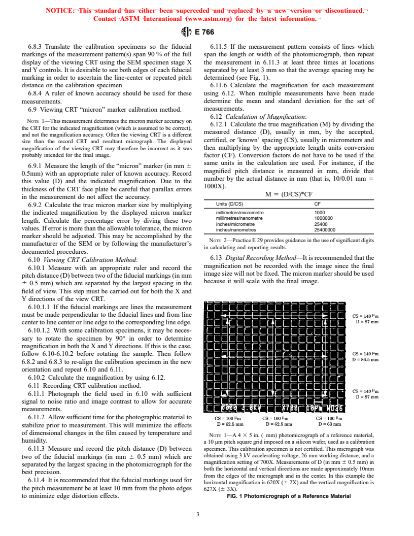 ASTM E766-98 - Standard Practice for Calibrating the Magnification of a Scanning Electron Microscope