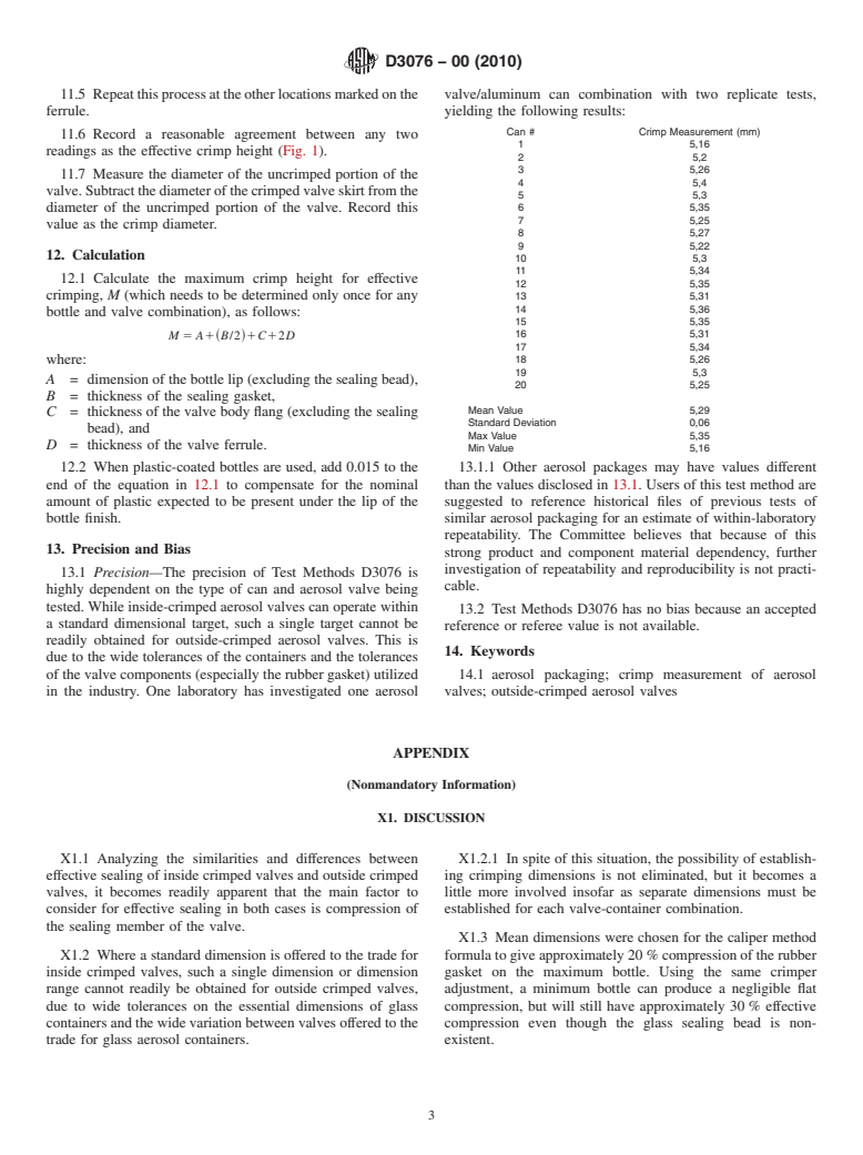 ASTM D3076-00(2010) - Standard Test Methods for Effective Crimping on Outside Crimped Valves of Aerosol Containers