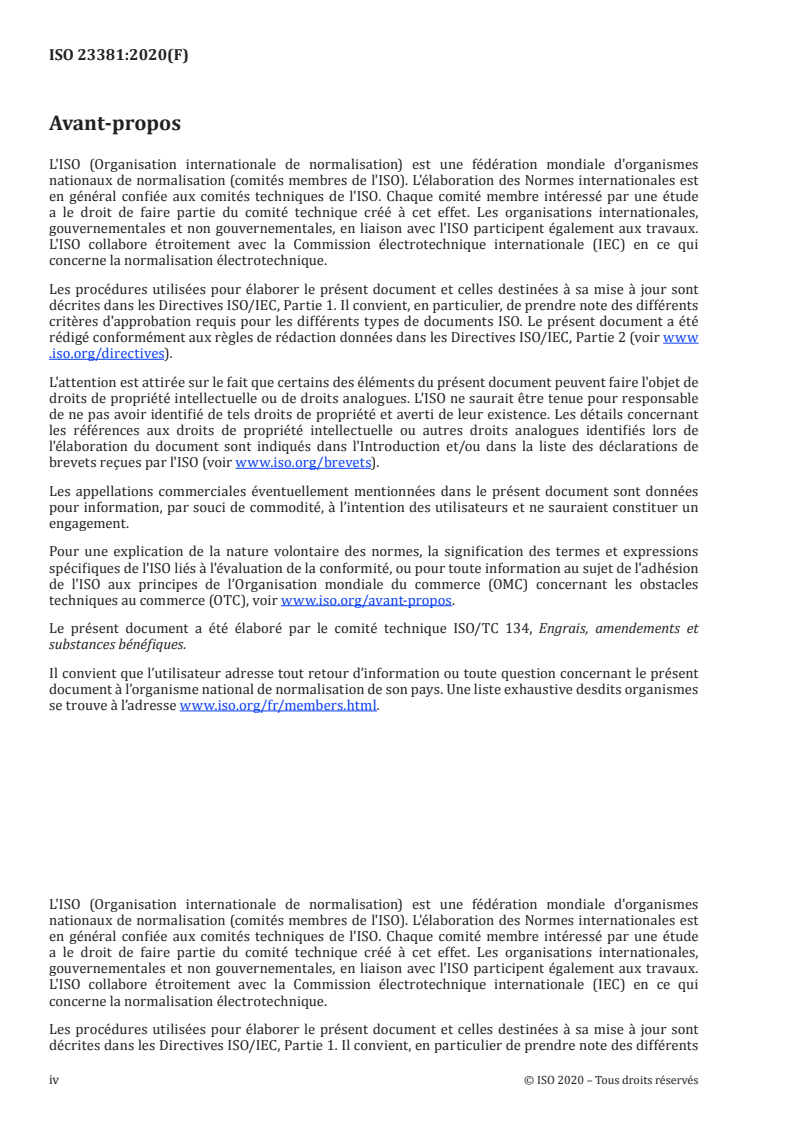 ISO 23381:2020 ISO 23381:2020 - Détermination de la température de désolubilisation (cristallisation) des engrais liquides
Released:9/17/2020 - Page 4 preview