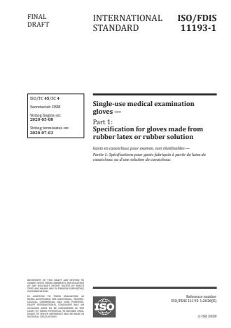 ISO/FDIS 11193-1 - Single-use medical examination gloves