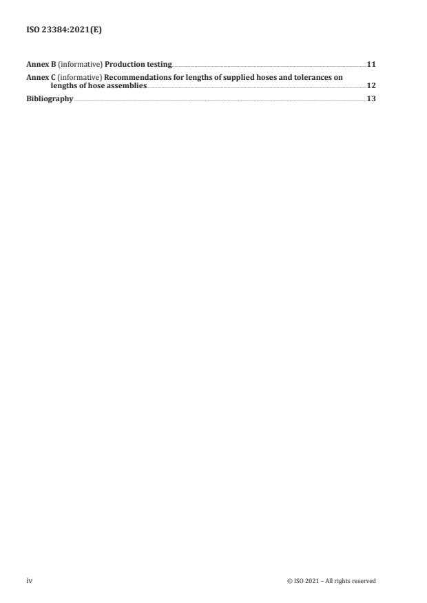 ISO 23384:2021 ISO 23384:2021 - Rubber and plastics hoses and hose assemblies, wire or textile reinforced types with working pressure equal or above 70 MPa (700 bar) -- Specification - Page 4 preview