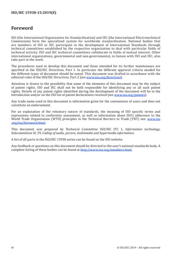 ISO/IEC 15938-15:2019 ISO/IEC 15938-15:2019 - Information technology -- Multimedia content description interface - Page 4 preview