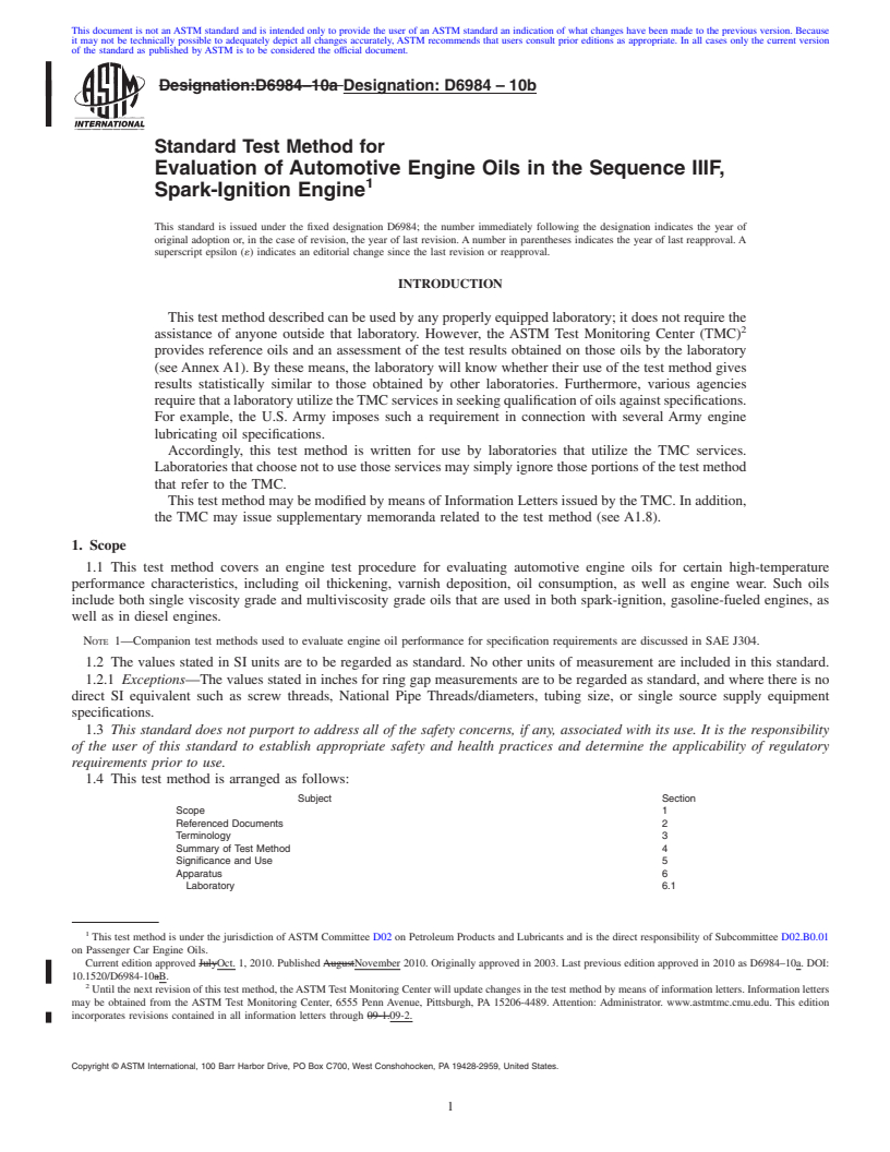 REDLINE ASTM D6984-10b - Standard Test Method for Evaluation of Automotive Engine Oils in the Sequence IIIF, Spark-Ignition Engine