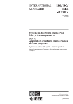 ISO/IEC/IEEE 24748-7:2019 - Systems and software engineering — Life cycle management — Part 7: Application of systems engineering on defense programs
Released:2/6/2019 - Page 1 preview