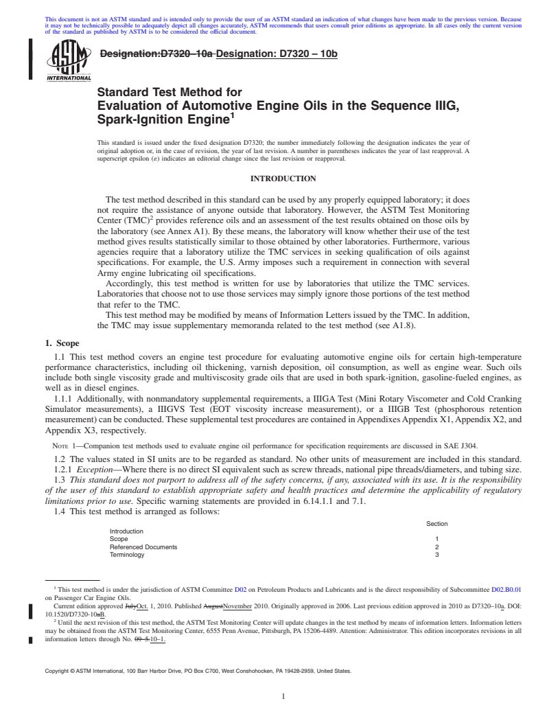 REDLINE ASTM D7320-10b - Standard Test Method for Evaluation of Automotive Engine Oils in the Sequence IIIG, Spark-Ignition Engine