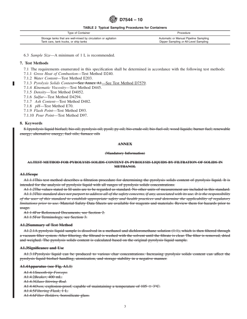 REDLINE ASTM D7544-10 - Standard Specification for Pyrolysis Liquid Biofuel